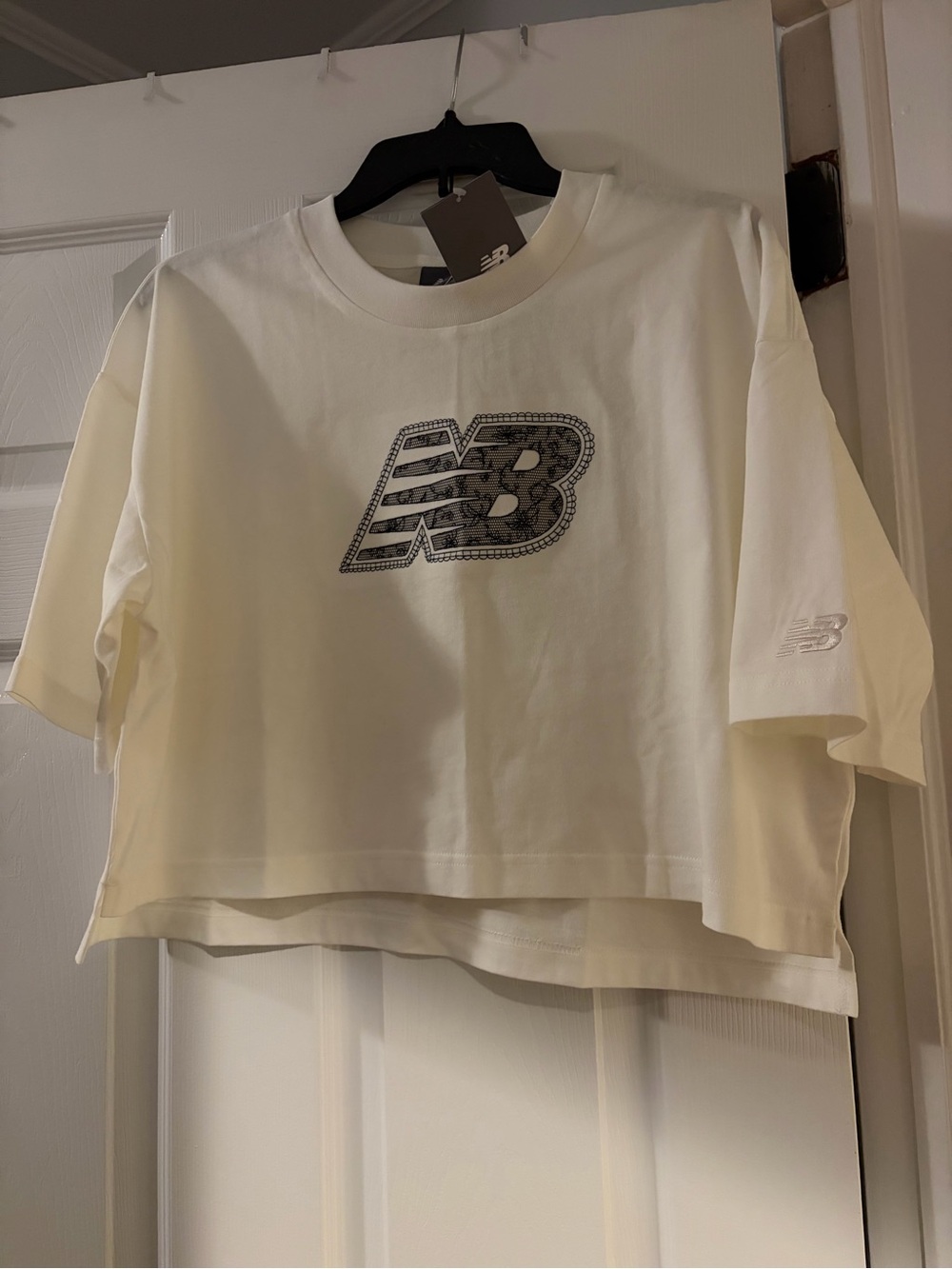 New Balance Cream Cropped Logo Tee